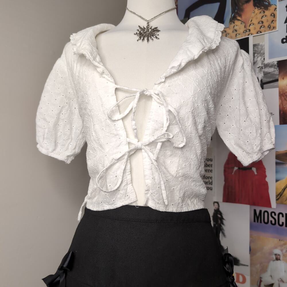 Eyelet Cottage White Crop Top